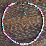 Colorful Ethnic Girl Necklace Beach Bohemian Soft Pottery Neck Chain