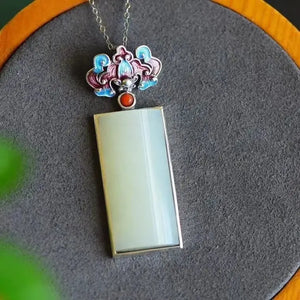 Exquisite Southern Red Tourmaline Hetian Jade Necklace Pendant