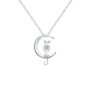 Moon Cat Pendant Silver Necklace X234