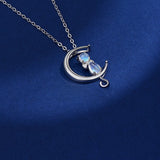 Moon Cat Pendant Silver Necklace X234