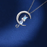 Moon Cat Pendant Silver Necklace X234