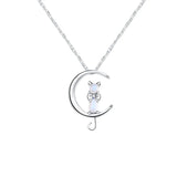 Moon Cat Pendant Silver Necklace X234