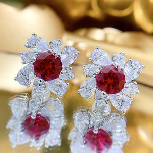 Pigeon Blood Ruby Earrings 925 Sterling Silver 7mm