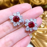 Pigeon Blood Ruby Earrings 925 Sterling Silver 7mm