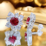 Pigeon Blood Ruby Earrings 925 Sterling Silver 7mm