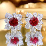 Pigeon Blood Ruby Earrings 925 Sterling Silver 7mm