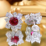 Pigeon Blood Ruby Earrings 925 Sterling Silver 7mm