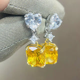 Heart-Shaped Citrine Inlaid Earrings for Wedding Anniversary