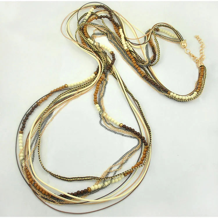 Multi-Layer Long Necklace, Colorful Beaded Statement Jewelry