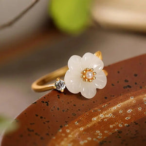 Chalcedony Plum Bossom Engagement Ring - Adjustable Silver Jewelry