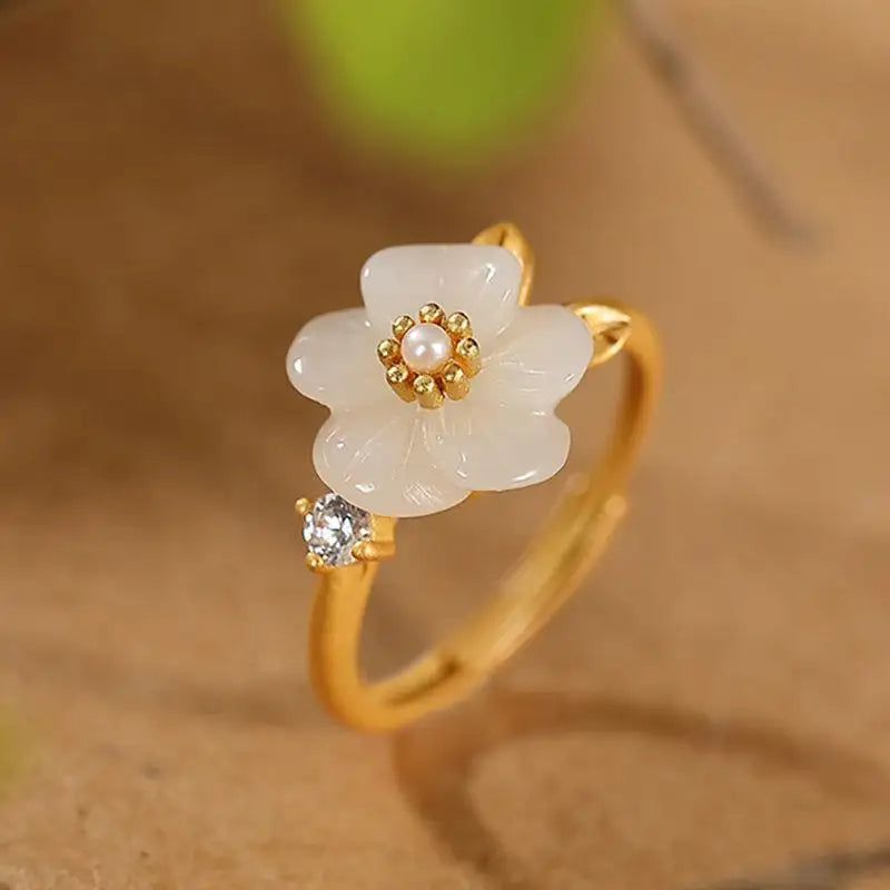 Chalcedony Plum Bossom Engagement Ring - Adjustable Silver Jewelry