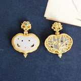 Silver Hollow Geometric Hetian Jade Pendant Necklace for Women