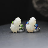 Chinese Enamel Porcelain Jade Goldfish Ring for Women