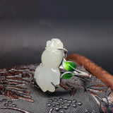 Chinese Enamel Porcelain Jade Goldfish Ring for Women