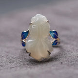 Chinese Enamel Porcelain Jade Goldfish Ring for Women