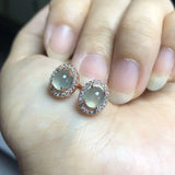 Silver Inlaid Diamond Chalcedony Earrings