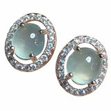 Silver Inlaid Diamond Chalcedony Earrings