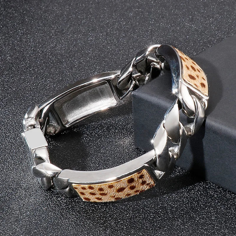 Men's Leopard Print Stainless Steel Bracelet