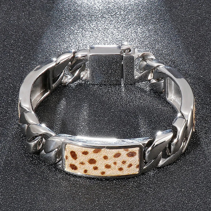 Leopard Print Stainless Steel Casting Bracelet Men's Jewelry
