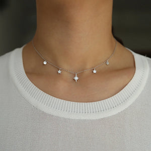 Micro Pave CZ Star Pendant Choker Necklace 925 Sterling Silver