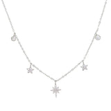 Micro Pave CZ Star Pendant Choker Necklace 925 Sterling Silver