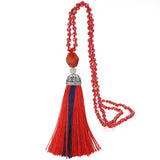 Velvet Tassel Crystal Agate Pendant Necklace for Women