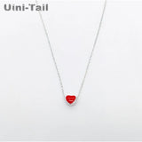 925 Tibetan Silver Red Heart Necklace - Fresh Peach Glaze for Girlfriend