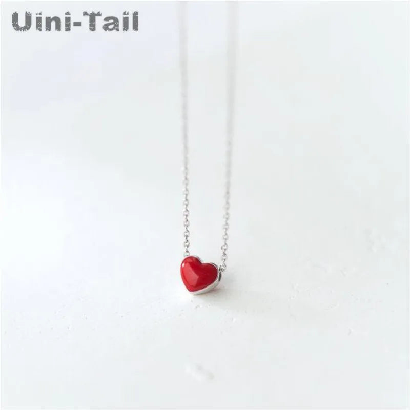 925 Tibetan Silver Red Heart Necklace - Fresh Peach Glaze for Girlfriend