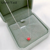 925 Tibetan Silver Red Heart Necklace - Fresh Peach Glaze for Girlfriend