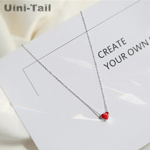 925 Tibetan Silver Red Heart Necklace - Fresh Peach Glaze for Girlfriend