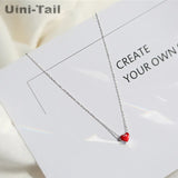 925 Tibetan Silver Red Heart Necklace - Fresh Peach Glaze for Girlfriend