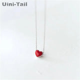925 Tibetan Silver Red Heart Necklace - Fresh Peach Glaze for Girlfriend