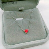 925 Tibetan Silver Red Heart Necklace - Fresh Peach Glaze for Girlfriend