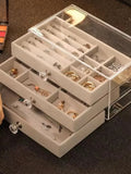 Clear Drawer Jewelry Storage Box - Three Layer Organizer
