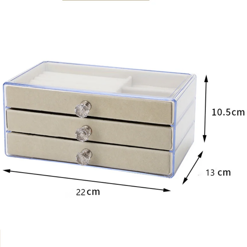 Clear Drawer Jewelry Storage Box - Three Layer Organizer