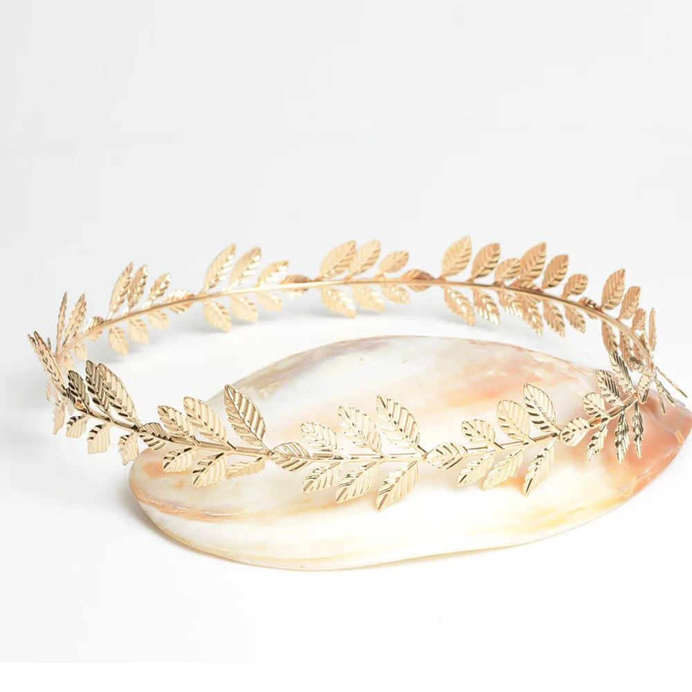 Gold Leaves Shape Hairband Tiara Charm for Wedding Party