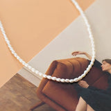 925 Sterling Silver Pearl Clavicle Choker Necklace Jewelry