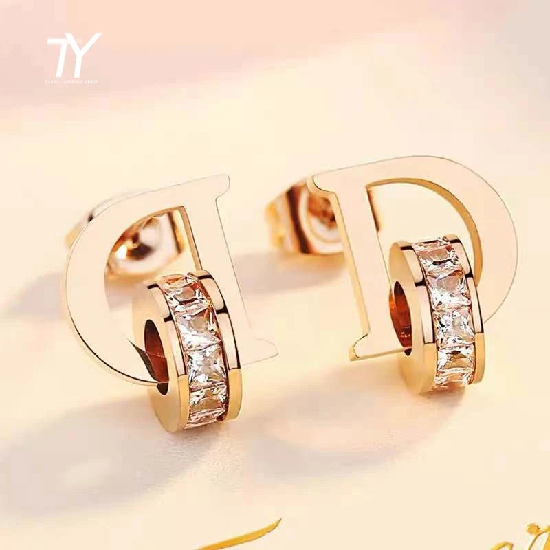 D Circle Earrings - Titanium Steel Zircon Party Earrings for Women