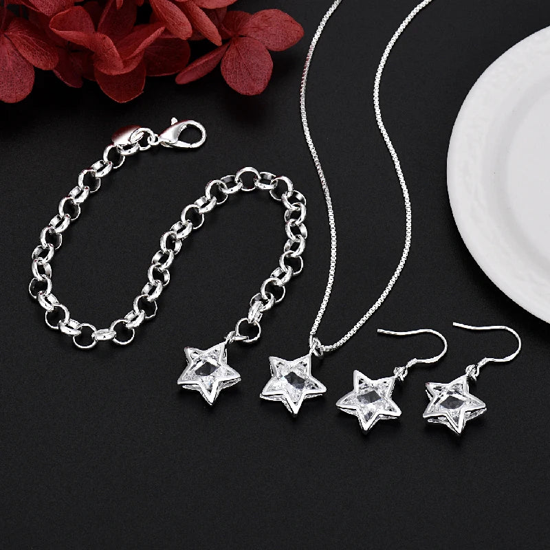 925 Sterling Silver Crystal Star Jewelry Set for Women