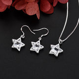 925 Silver Crystal Star Earring Necklace Set for Women Wedding