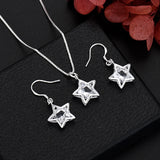 925 Silver Crystal Star Earring Necklace Set for Women Wedding