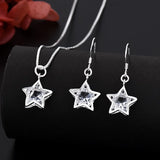 925 Silver Crystal Star Earring Necklace Set for Women Wedding