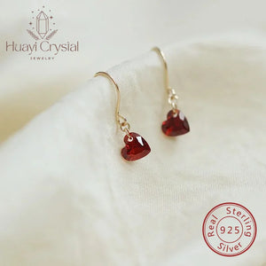 S925 Sterling Silver Wine Red Heart Zircon Ear Studs