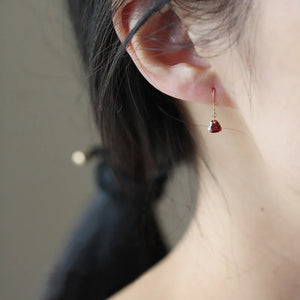S925 Sterling Silver Wine Red Heart Zircon Ear Studs