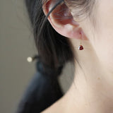 S925 Sterling Silver Wine Red Heart Zircon Ear Studs