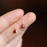S925 Sterling Silver Wine Red Heart Zircon Ear Studs