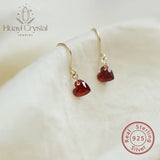 S925 Sterling Silver Wine Red Heart Zircon Ear Studs