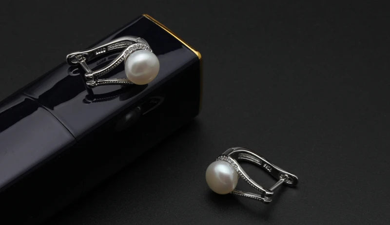 Natural Freshwater Pearl Clip Earrings 925 Sterling Silver for Women