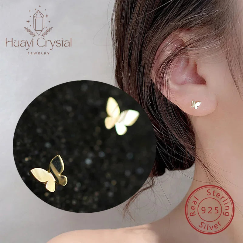 925 Silver Mini Butterfly Stud Earrings with Gold Plating