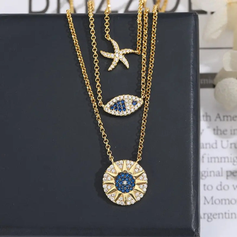 Tropical Sea Ocean 3-Layer Zircon Necklace for Women